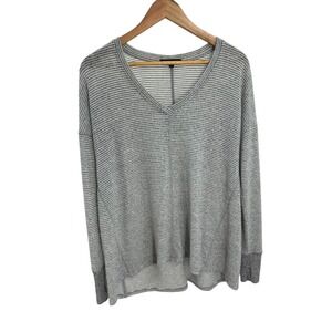 Gibson Gray Striped V Neck Long‎ Sleeve Lightweight Sweater Top Women's Small